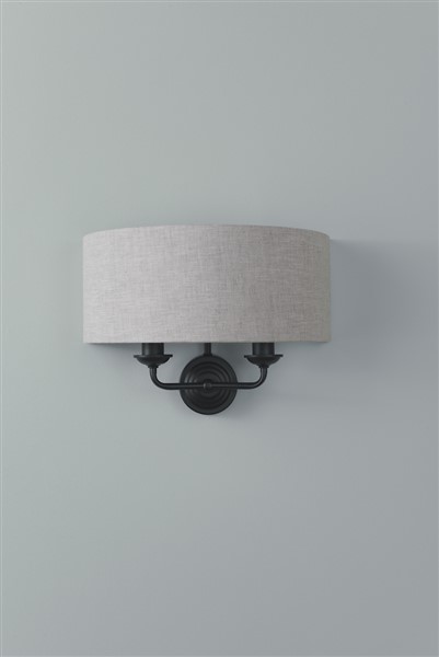 (image for) Laura Ashley Sorrento 2 Light Wall Light Matt Black With Natural Shade